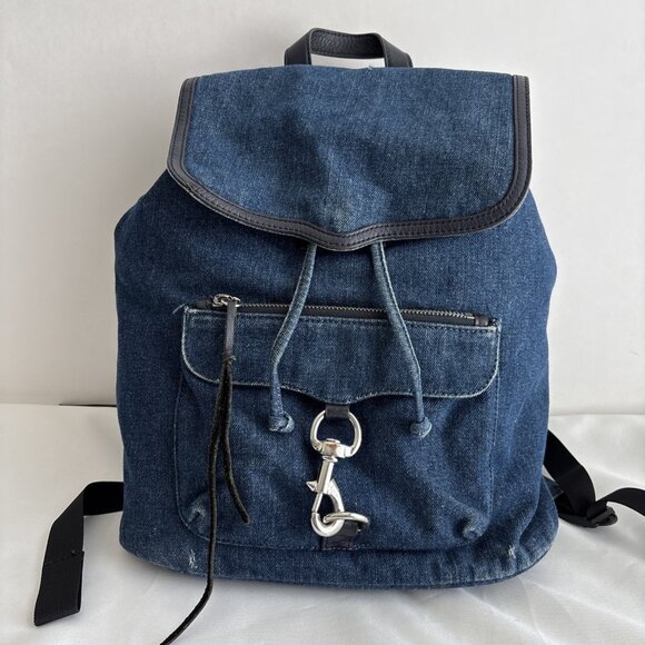 Rebecca Minkoff Denim Backpack Julian Style Vintage 2014-2016 Rare Hook Closure - Picture 1 of 16